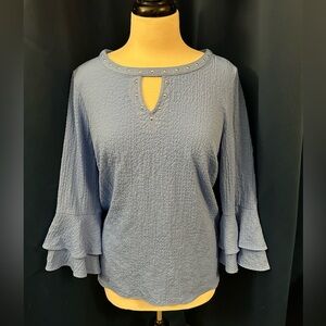 Blue Bell Sleeve Keyhole Top